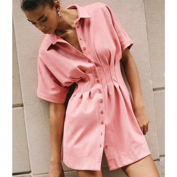 The Tobie Faux-Suede Mini Shirt Dress by Exquise Color Mauve - Picture 1 of 4